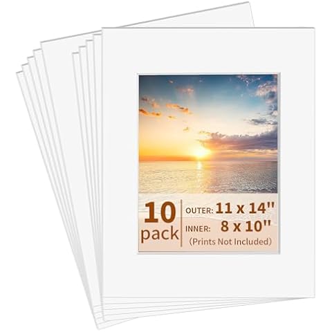 yeestone 10 Pack Picture Frame Mats, 11x14 Matted to 8x10 Photo Mats, Acid Free Picture Matting for Pictures Photos Watercolor Artwork (White) Cover