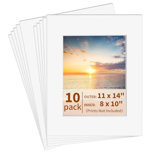yeestone 10 Pack Picture Frame Mats, 11x14 Matted to 8x10 Photo Mats, Acid Free Picture Matting for Pictures Photos Watercolor Artwork (White) by yeestone - Used condition - US$8.09