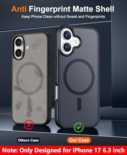 Image of SPIDERCASE Magnetic for iPhone 17 Case,Black | Translucent Matte Case with 2PCS Tempered Glass Screen Protector Drop Protection Anti-scratched Slim Phone Case