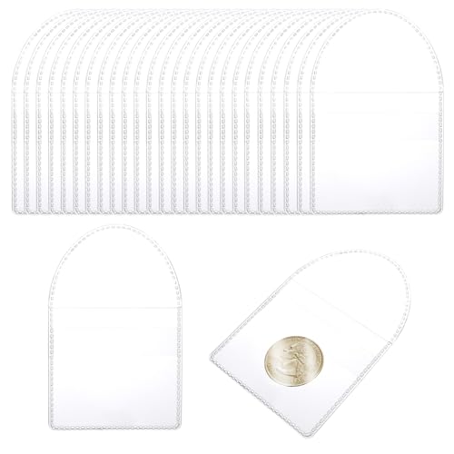 25 Stück Münzhüllen,Mabor 5,5 X 5,5 cm Münztaschen Transparente Münzen Hüllen Kunststoff Tasche Münzhüllenhalter mit Runder Abdeckung Münzschutzhüllen für Kleine Gegenstände Münzen Schmuck