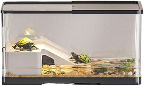 Runsweatカメ飼育箱初心者セット透明ライト両生類飼育箱 (ブラック,L)