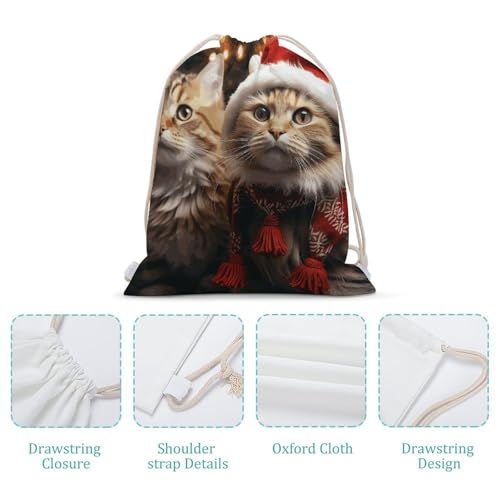 Christmas Cat Drawstring Backpack - Canvas Sports Gym Sackpack, Lightweight String Bag for Beach & Travel4