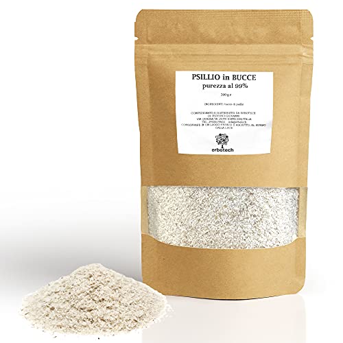 ERBOTECH Psyllium Husk, Paquete de 200 gr, Rico en Fibra, Concentrado y Libre de Aditivos, Purifica el Intestino, Activa el Metabolismo y Fortalece el Sistema Inmunológico, Vegano