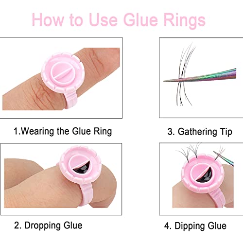 300Pcs Glue Rings Lash Rings,Smart Glue Rings For Eyelash Extensions,Disposable Rings Glue Cups For False Eyelash Extension Supplies, Lovely Blooming Lash Eyelash Glue Holder Volume Lashes Fan,Pink #TOP4