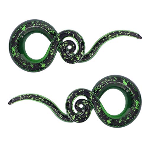YOFANST Ear Stretching Glass Spiral Tapers Piercing Jewelry Ear Gauges 2pcs Green Glitter, 2g(6mm)