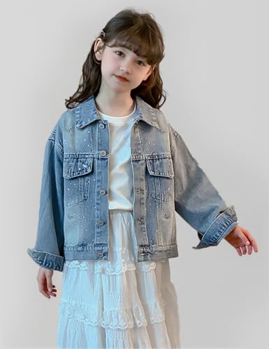 5-14Years Girls Denim Jacket Classic Outerwear Kids Loose Button Down Jeans Jackets Long Sleeve Coat Casual3