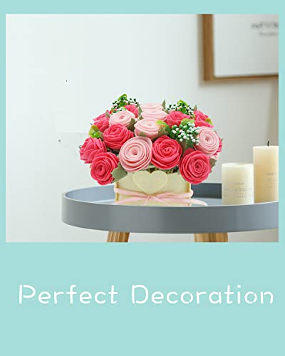Image of BAZIMA ALICE DIY Felt Flower Kit - Pink Rose Bouquet Kit, Floral Gifts - Arrange Pre-Cut Flowers and Foliage