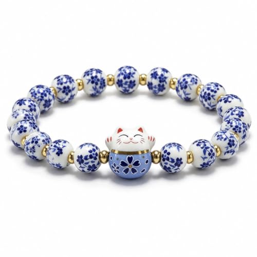 OwMell Lucky Cat Beaded Bracelet for Women, Stretc...
