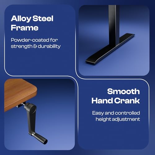 Image of Vergo Move M1 Manual Height Adjustable Table, Standing Desk for Work from Home, Hand Crank Office Table with 2 Stages, 80 Kg Load, 2 Year Warranty, (Oxford Cherry, 1200 x 600mm / 25mm Thick)