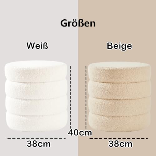 Zedelmaier Runder Teddy Hocker mit Stauraum - Sitzhocker, Schminktisch & Aufbewahrungshocker für Wohnzimmer, Schlafzimmer & Kinderzimmer (Weiß) – Bild 3