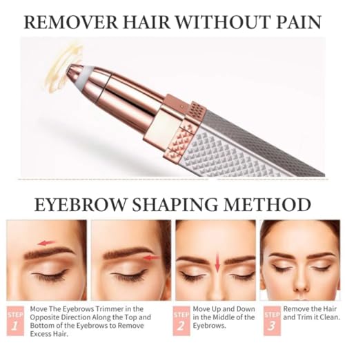 Image of Eyebrow Trimmer & Facial Hair Remover Pen for Women 2-in-1 Painless Razor for Eyebrows, Lips, Nose & Face with LED Light