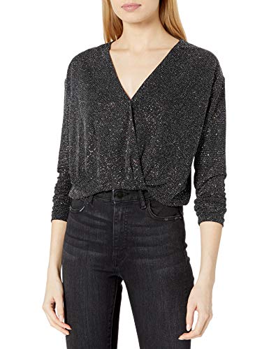 ASTR the label Women s Boogie Down Surplice Wrap Shimmer Knit Top, Rainbow Metallic, L