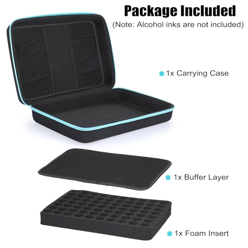 Image of ELLDOO Alcohol Ink Storage Carry Case, Fits up to 70 Bottles, Alcohol Ink Case Miniature Paint Carry Organizer for Ink and Paints with Foam Insert and Inner Storage Pocket, Blue (Ink not Included)