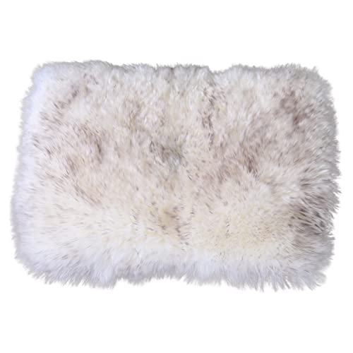 Asuprui Sheepskin Pet Bed Mat 100% Sheepskin Deluxe Dog Crate Pad Ultra Soft Durable Self Warming Kennel Mattress For Dogs And Cats (White With Black Tip) #TOP1