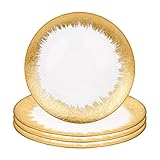 Koyal Wholesale Round 13' Brush Gold Foil Leaf Rim Glass Charger Plates Set Of 4 Gold Charger Plates Bulk Modern Glam Look Decorative Plates for Wedding Bridal Shower Table Decor