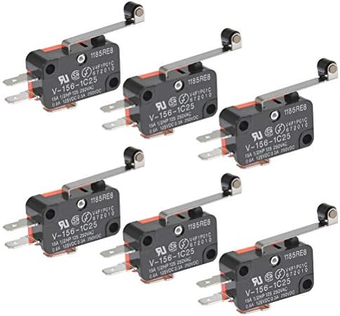 BUYGOO 6Pcs V-156-1C25 Micro Limit Switch with Hinge Roller Momentary SPDT Snap Action for Arduino CYT1046