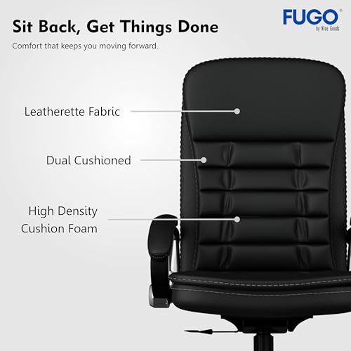 Image of FUGO FG112 Ergonomic Office Chair with Adjustable Height, Cushioned Back & Seat, Tilting Mechanism, Heavy-Duty Metal Base, Dual Nylon Casters - Ideal for Work, Gaming, Study, 3-Year Warranty (Black)