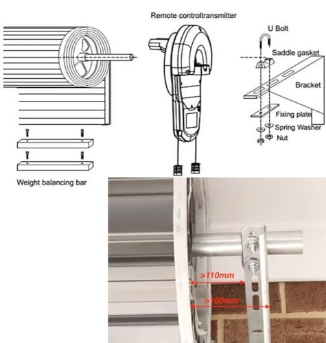 Elektrischer Garagentoröffner mit 2 Fernbedienungen, Automatisches Rollladensystem, Eingebauter Motor für Laden, Garage, Lager, Bauernhof, Scheune