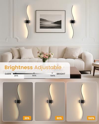 Image of NIORSUN 39.4 Inch Battery Operated Wall Sconce Set of 2, Black Modern Rechargeable Wall Lights with Remote, 3CCT Dimmable Wireless Wall Lamp for Living Room Bedroom Hallway
