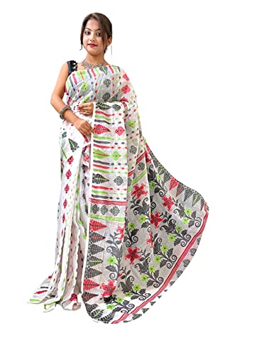 Sari indio algodón jamdani phulkari dhaka mujer musulmana blanco 5.5 mtrs