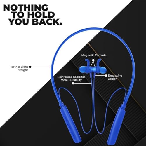 Image of Bouncefit Bluetooth Wireless Neckband, 35H Continuous Playback Battery, Deep Bass, Stereo Sound, HD Calls, Type C Fast Charging, Rich Audio, Bluetooth Neckband with Mic Earphones (Blue)