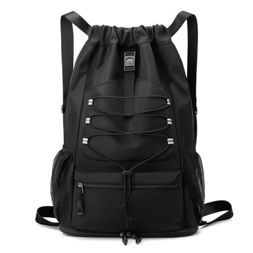Qoosea Mochilas de Cuerdas Impermeable Bolsa de Deporte, Gran Capacidad Nylon Mochila de Gimnasio con Cordón para Hombre Mujer, Gym Bag de Cincha para Escolar, Senderismo, Casual, Viaje, Playa