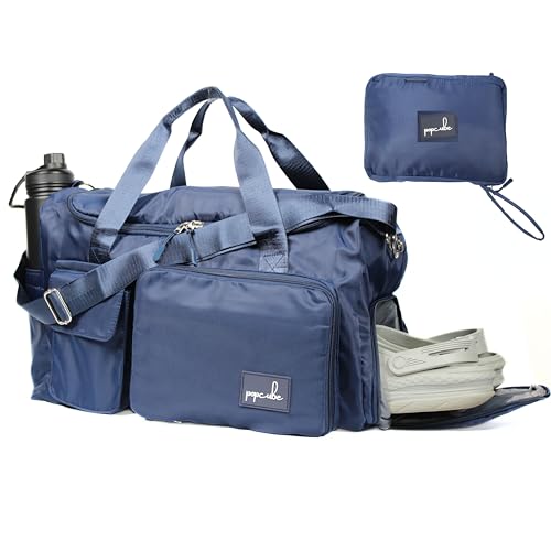 Image of POPCUBE Premium 45 cms Duffle Bag for Travel Sports Gym Shoulder Bag for Women with Wet Pocket & Shoe Compartment Weekender Overnight Travel Luggage Bag. (Style 2, Dark Blue)