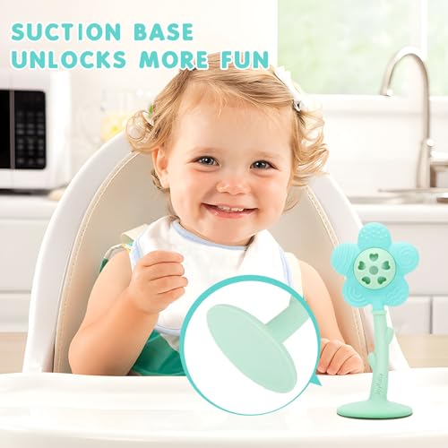 Image of Baby Teething Toys, Teether and Rattle 2-in-1 for Babies 0-6 Months, Food Grade Silicone Teethers for Baies 3-6 6-12 Months, Infant Teething Relief Chew Toys, Sunnyflower Teether Toy BPA Free - Blue
