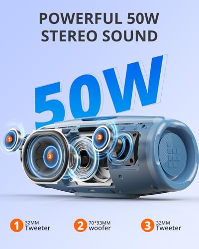 Tronsmart Mirtune S100 Portable Bluetooth Speaker, 50W Punchy Bass & Clear Treble, Retractable Handle, 20H Playtime, IPX7 Waterproof, Customize EQ for Outdoor, Camping,Beach(Blue)