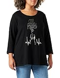 Una declaración festiva Ulla Popken Shirt, Statement, Classic, Rundhals, 3/4-arm Camiseta, Black Beauty (Repuesto), 52 para Mujer
