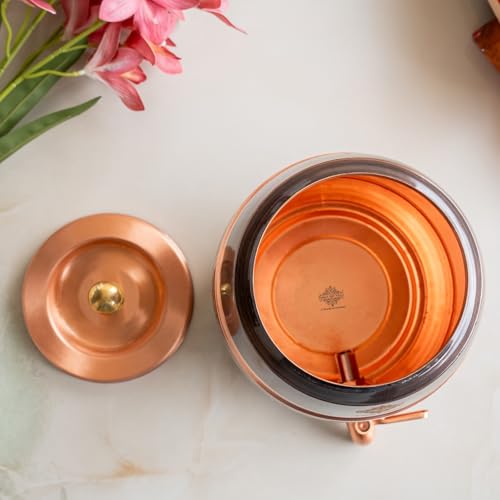 Image of Indian Art Villa Copper Antique Finish Barrel Shaped Water Dispenser with Floral Engraved Design & Brass Tap - 5 Liters, Handcrafted Drinkware & Serveware for Home, Office, and Gifting