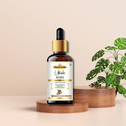 Image of Khadi Nutmeg Essential Oil 15 ml | Pure & Natural Therapeutic Grade | For Relaxation, Respiratory & Digestion | Oil for Face | Skin & Hair Care | All Skin Types | Aromatherapy for Men & Women