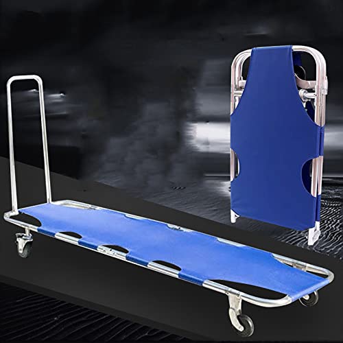 Stretcher Bed Emergency Stretcher,Foldable Stretcher, Aluminum Alloy Four-Wheel Stretcher cart with Wheels case and Carrying Straps Rugged and Portable for First aid