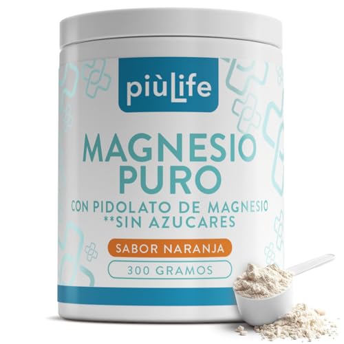 Magnesio En Polvo 300 Gramos PiùLife, 430mg Magnesium Puro Por Dosis, Carbonato De Magnesio En Polvo Con Pidolato, Suplemento Para El Cansancio, Apoyo Muscular Y Energía, Sabor Naranja