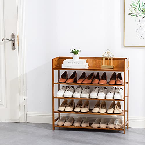 Bamboo Shoe Rack Organizer, 5 Tier Shoe Shelf Storage Organizer, for Entryway, Hallway, and Closet (Brown-31.5) - Image 3