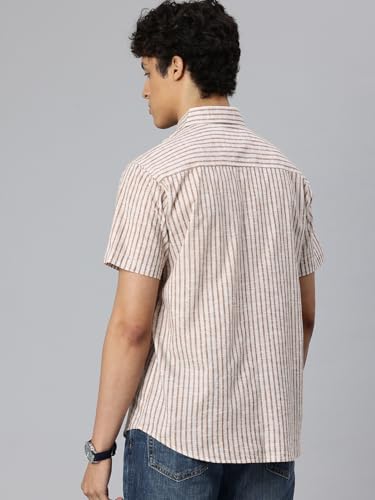 Image of Majestic Man Men's Pure Cotton Striped Half Sleeve Slim Fit Casual Shirt for Men