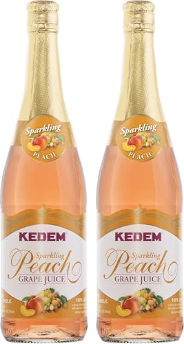 Kedem Sparkling Peach Flavored Grape Juice (2 Pack) No Sugar Added, Non Alcoholic, 25.4 Fluid Ounce