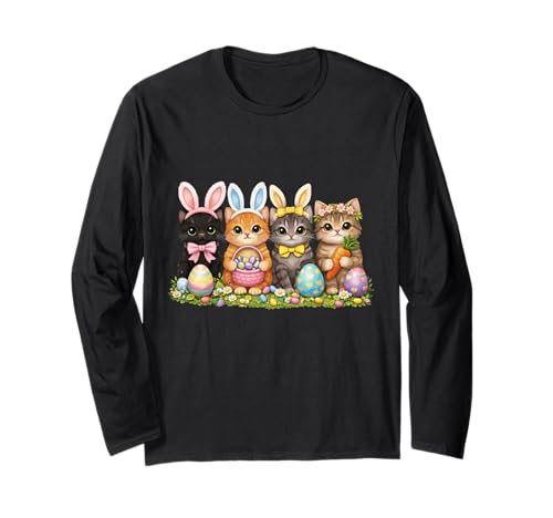 Funny Easter Cats Ears Bunny Eggs Spring for Women Men Kids Long Sleeve T-Shirt