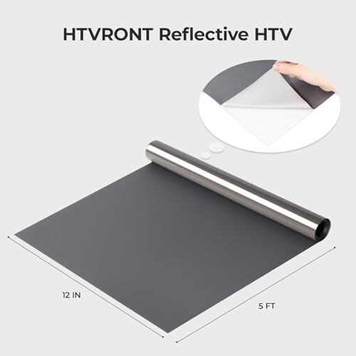 Image of HTVRONT Reflective HTV Vinyl Roll, Reflective Dark Grey HTV,12 inch x 5ft | Heat Transfer Vinyl for Shirts, Reflective Iron on Vinyl for All Cutting Machines, Easy to Cut for Heat Vinyl Design