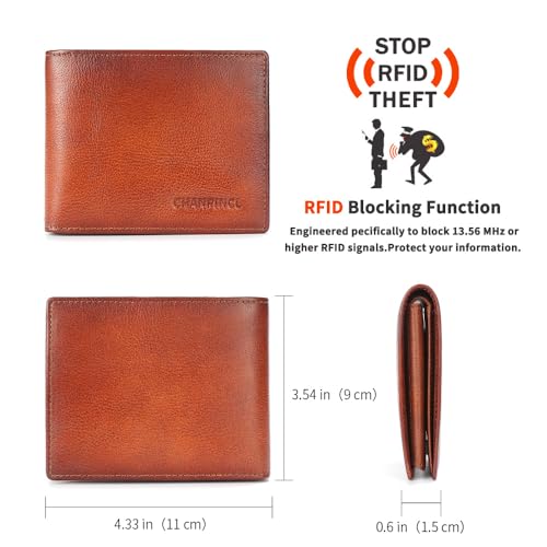 Image of Mens Trifold Leather RFID Blocking Wallet with 2 ID Windows 2 Cash Compartments 6-8 card slots 2-3 inside slots Large Capacity Wallet