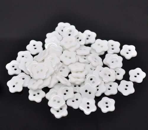 400 x White Flower Shape 12mm Sewing Buttons with 2 Holes. for Scrapbooking, Cardmaking or Clothes Making