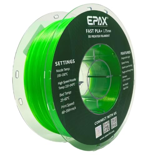 Image of EPAX High Speed PLA+ 3D Printer Filament, Fast PLA 3D Printing Filament, 1.75mm, Dimensional Accuracy + /- 0.03 mm, 1KG Spool (Glass Green)