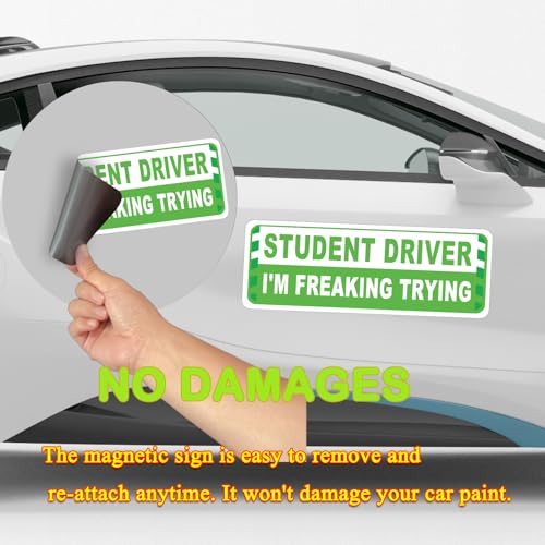 Image of 3 Pack Student Driver Magnet for Car, Magnetic Student Driver Sign for Vehicle, Reflective Warning Bumper Sticker Magnet Sign for New Driver, 10 inch x 4 inch (GREEN)