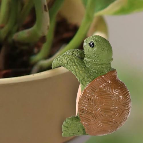Tortoise Figure Plant Pot Hanger, Resin Climbing Turtle Flower Pot Hanger Figurines, Cute Hanging Animal Statue Plant Pot Hugger, Buddies Planter Gift for Yard Ornament Vase Decoration (Green Brown)