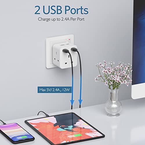 LENCENT Multi Plug Extension with 2 USB, 3 Way 3 Plugs Socket adapter, 5-in-1 Cube Electrical Extender Socket Adaptor - Image 3