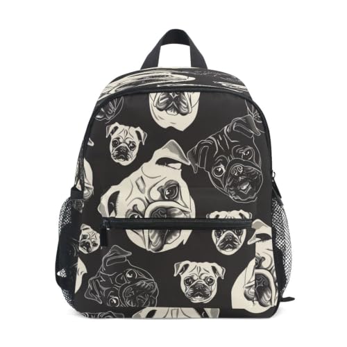 Sac à dos enfant préscolaire et cartable scolaire avec motif amusant de carlins blancs