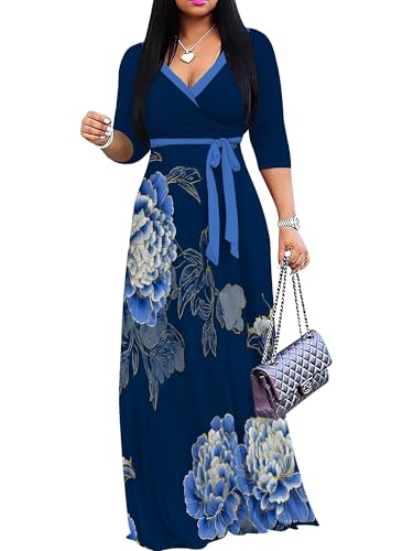 Image of PinkPatty Women's Long Sleeve Maxi Dress Plus Size Trendy Wedding Guest Dress with Pockets&Belt