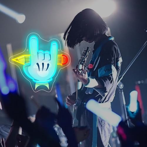 Image of Rock Hand LED Neon Sign USB Powered for Wall Decor, Pencil Neon Night Light Sign Dimmable for Room Party Decor Music Lover Birthday Gifts