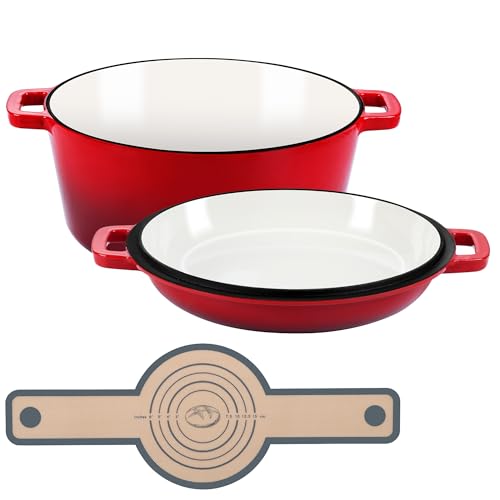 E-far Olla holandesa de hierro fundido de 5 cuartos con tapa, color rojo
