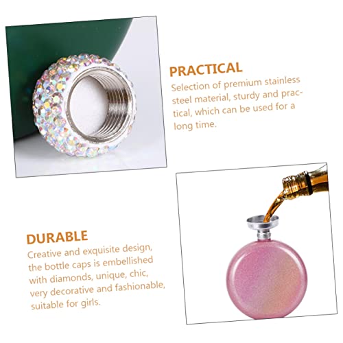 Zerodeko Ladies Wine Bottle Metal Water Jug Camping Flask Stainless Steel Water Jug Pocket Liquor Container Crystal Lid Flask Camping Pocket Bottle Stainless Steel Pink Portable Wine Bottle #TOP7